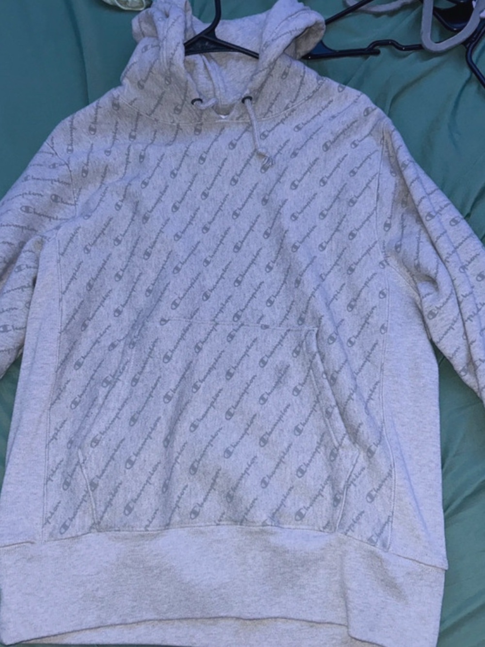 Champion Light Gray Allover Logo Hoodie